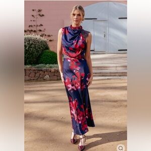Petal & Pup Navy and Red Floral Maxi Dress Annabelle Halter